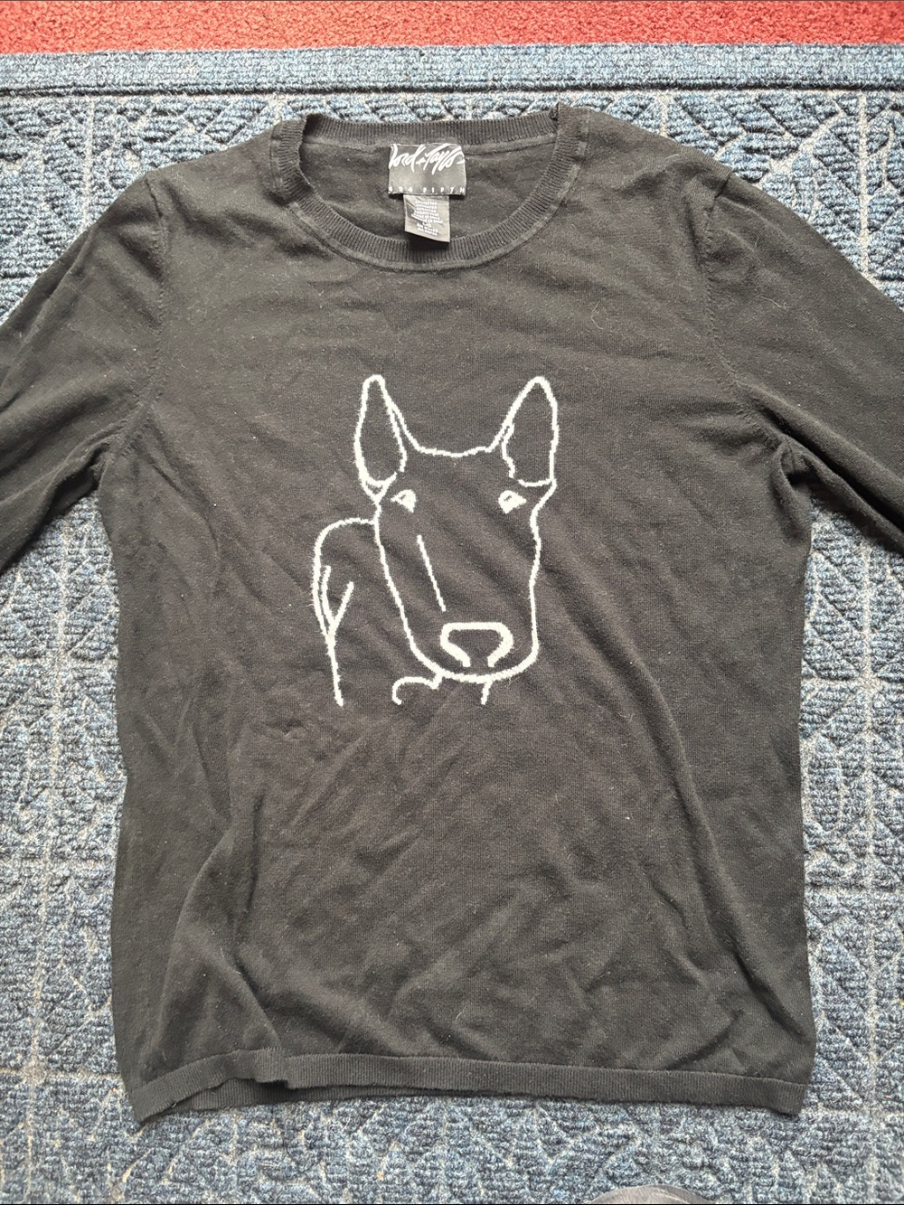 Lord & Taylor Black Sweater with White Dog Outline